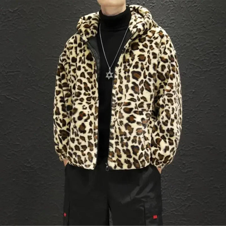 Leopard Print Jacket with Zipper and Hood -Fashion Streetwear- for the Bold and Unique