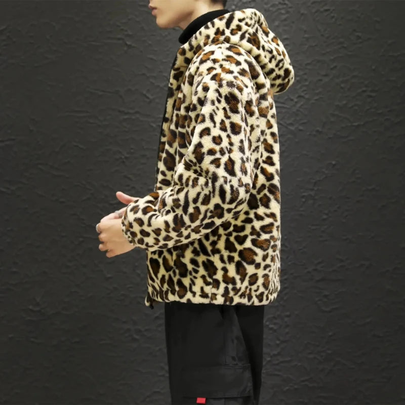 Leopard Print Jacket with Zipper and Hood -Fashion Streetwear- for the Bold and Unique