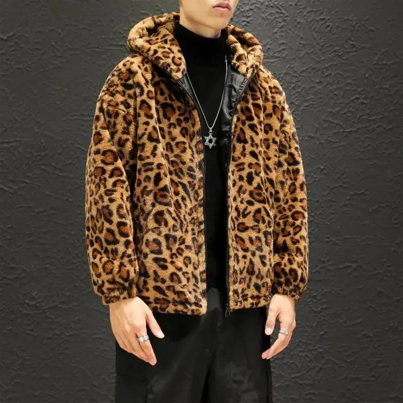 Leopard Print Jacket with Zipper and Hood -Fashion Streetwear- for the Bold and Unique