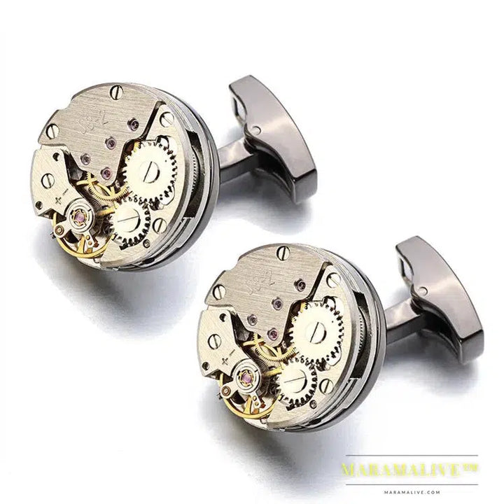 Lepton Watch Movement Cufflinks For Mens Business Steampunk Gear Watch Mechanism Cufflink Men Wedding Cuff links Relojes gemelos