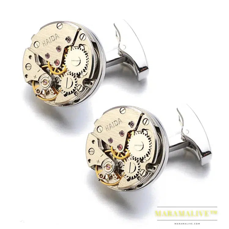 Lepton Watch Movement Cufflinks For Mens Business Steampunk Gear Watch Mechanism Cufflink Men Wedding Cuff links Relojes gemelos