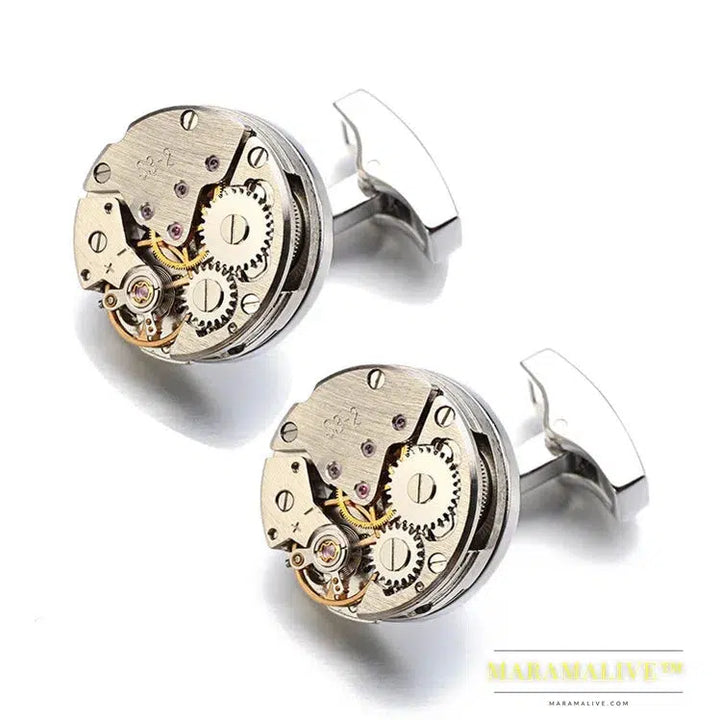 Lepton Watch Movement Cufflinks For Mens Business Steampunk Gear Watch Mechanism Cufflink Men Wedding Cuff links Relojes gemelos