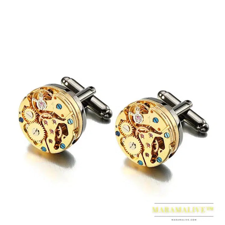 Lepton Watch Movement Cufflinks For Mens Business Steampunk Gear Watch Mechanism Cufflink Men Wedding Cuff links Relojes gemelos