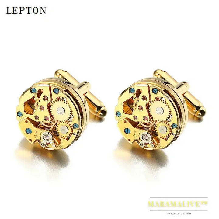 Lepton Watch Movement Cufflinks For Mens Business Steampunk Gear Watch Mechanism Cufflink Men Wedding Cuff links Relojes gemelos