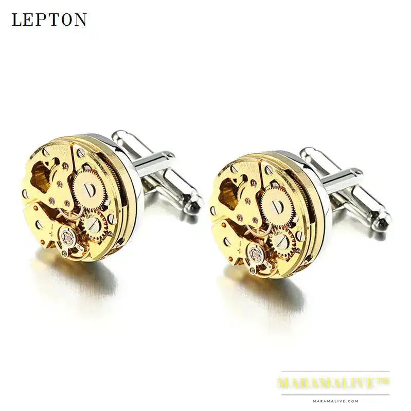 Lepton Watch Movement Cufflinks For Mens Business Steampunk Gear Watch Mechanism Cufflink Men Wedding Cuff links Relojes gemelos