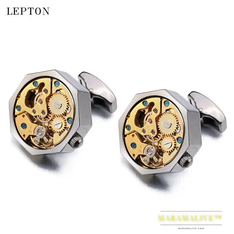 Lepton Watch Movement Cufflinks For Mens Business Steampunk Gear Watch Mechanism Cufflink Men Wedding Cuff links Relojes gemelos