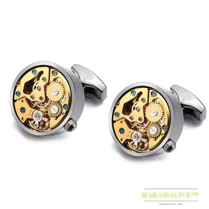 Lepton Watch Movement Cufflinks For Mens Business Steampunk Gear Watch Mechanism Cufflink Men Wedding Cuff links Relojes gemelos