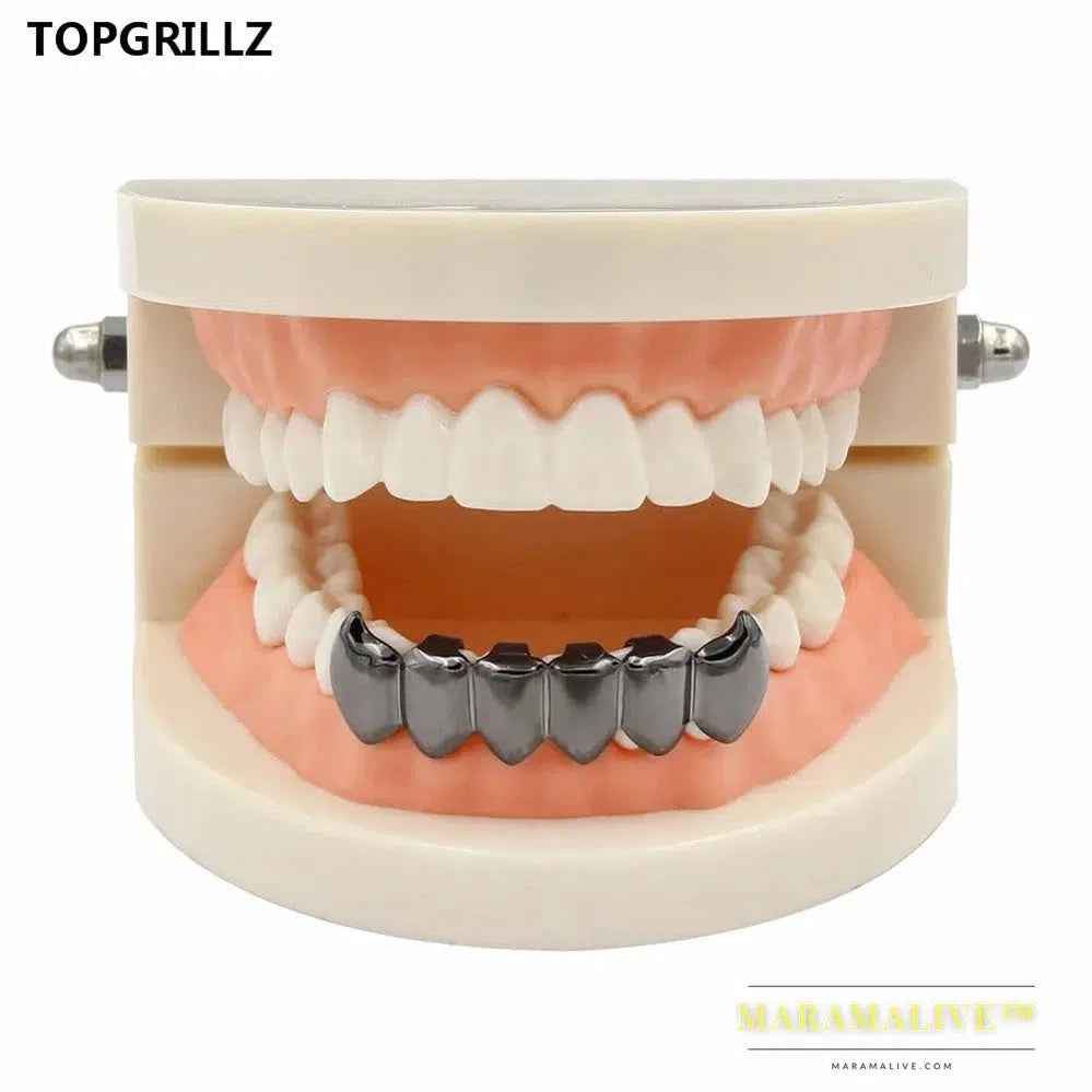 Light Yellow Gold Color Plated Hip Hop Teeth Fang Grillz Caps Solid Lower Bottom Set Vampire Grills Cap