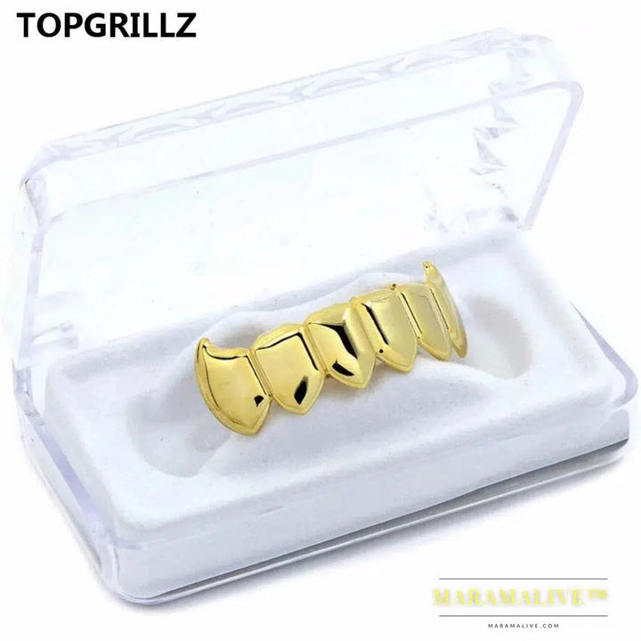 Light Yellow Gold Color Plated Hip Hop Teeth Fang Grillz Caps Solid Lower Bottom Set Vampire Grills Cap