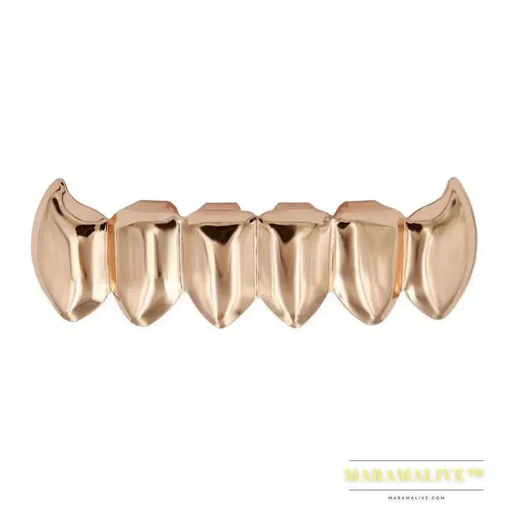 Light Yellow Gold Color Plated Hip Hop Teeth Fang Grillz Caps Solid Lower Bottom Set Vampire Grills Cap