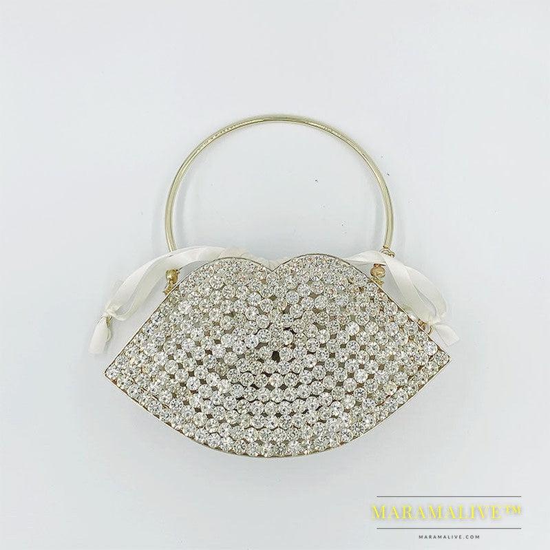 Lip Bag Metal Diamond-studded Handbag Dinner Bag