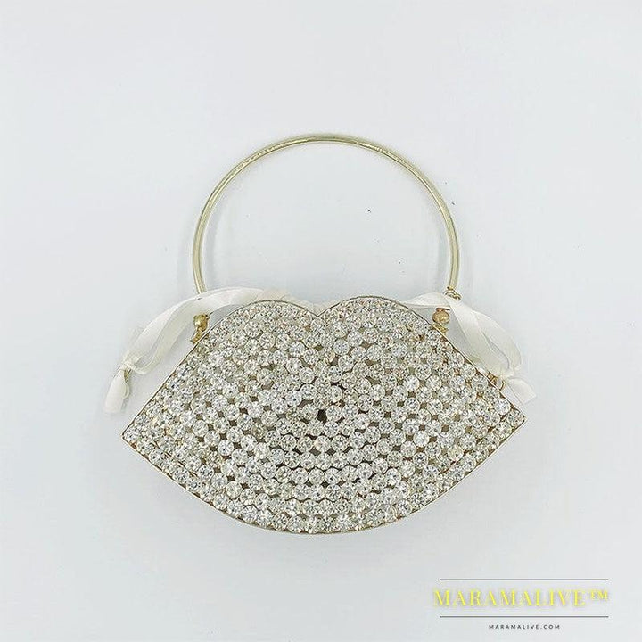 Lip Bag Metal Diamond-studded Handbag Dinner Bag