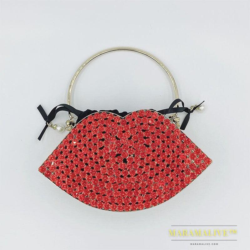 Lip Bag Metal Diamond-studded Handbag Dinner Bag