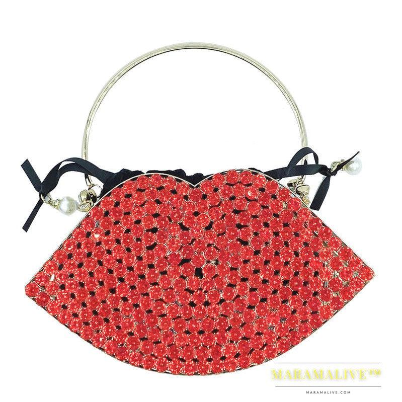 Lip Bag Metal Diamond-studded Handbag Dinner Bag