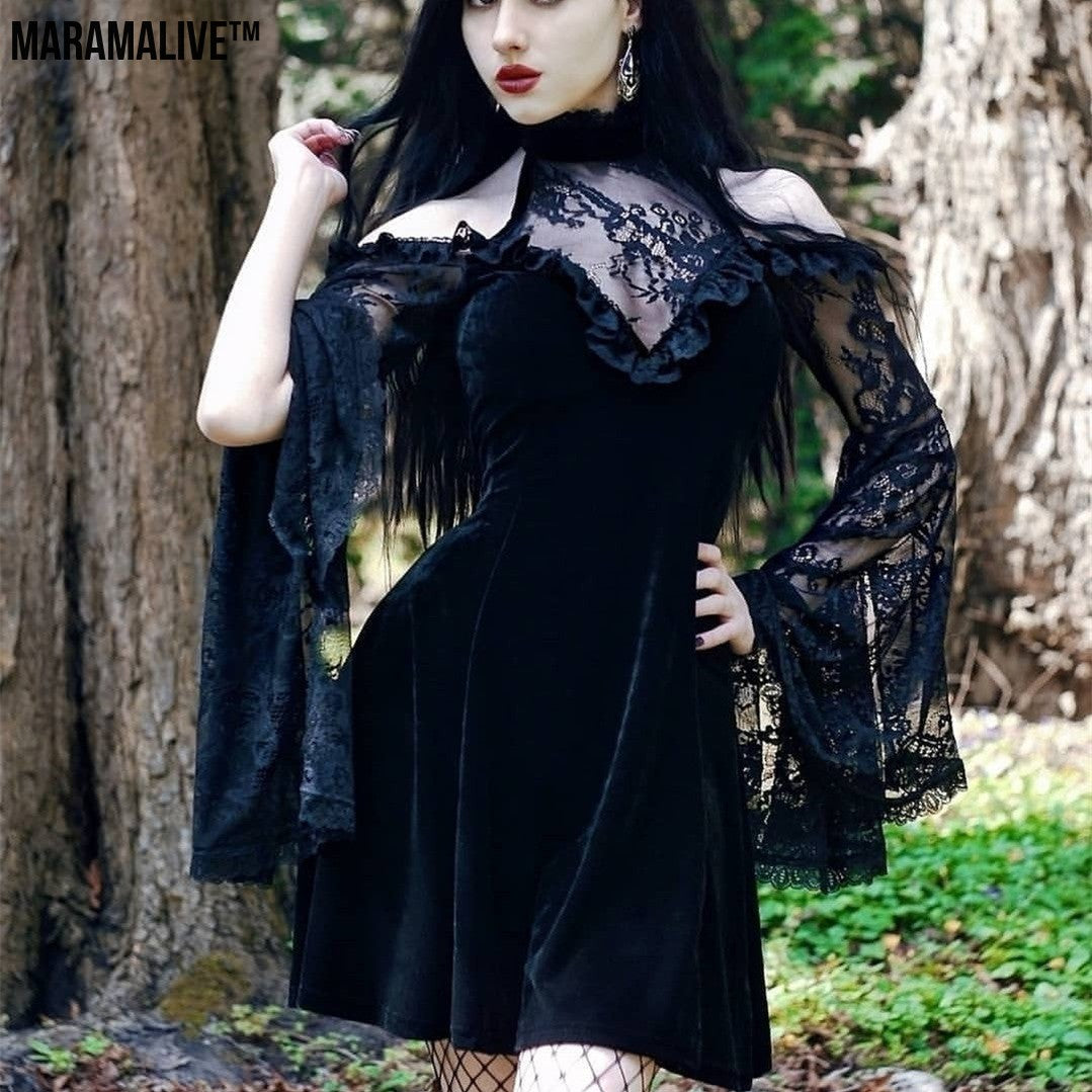 Little Black Dress - Gothic Lace Panel Dress