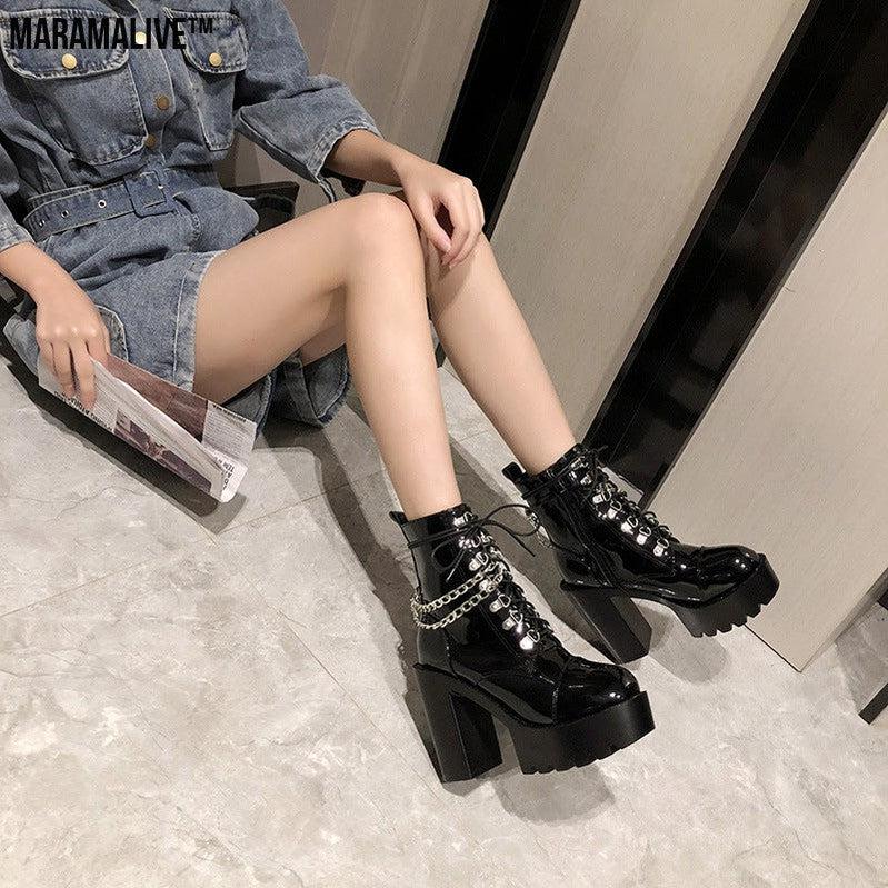 Lolita Gothic Mary Jane Womens Boots Platform Leather Boots