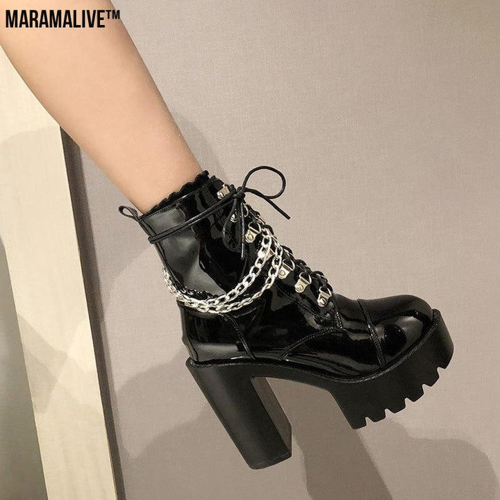 Lolita Gothic Mary Jane Womens Boots Platform Leather Boots