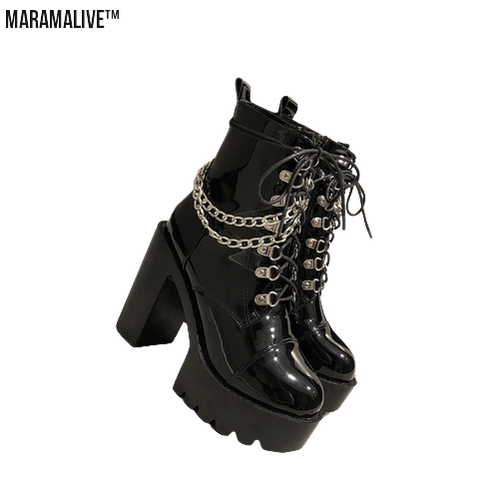 Lolita Gothic Mary Jane Womens Boots Platform Leather Boots