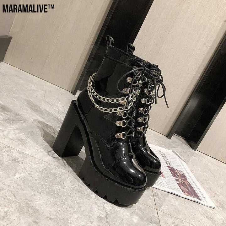 Lolita Gothic Mary Jane Womens Boots Platform Leather Boots