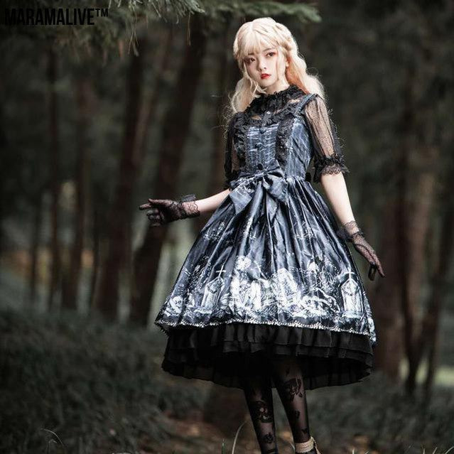 Lolita JSK dress Tomb Prisoner Girl Gothic Dark Jsk Dress Dark Vintage Victorian Princess Party Dress Sleeveless lolita dress