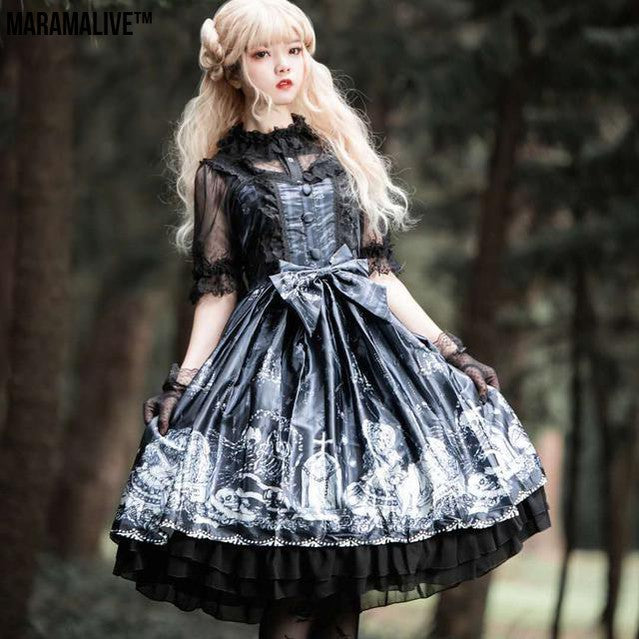 Lolita JSK dress Tomb Prisoner Girl Gothic Dark Jsk Dress Dark Vintage Victorian Princess Party Dress Sleeveless lolita dress