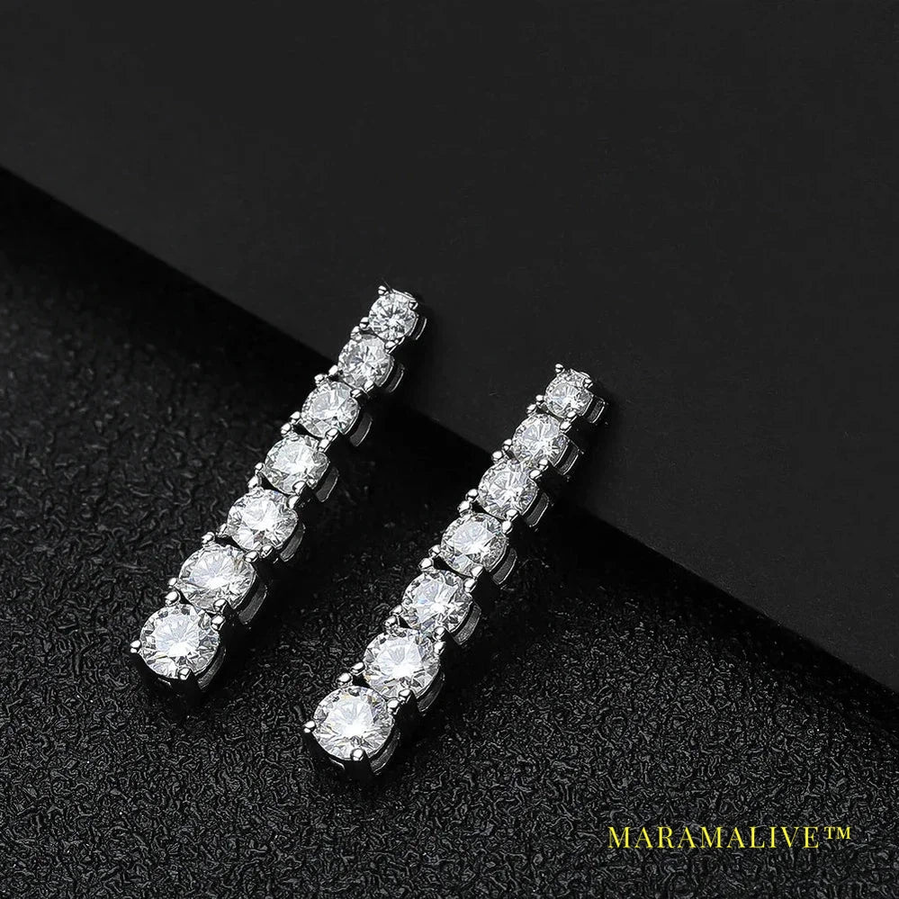 Long Tassel Moissanite Drop Earrings for Women 925 Sterling Silver 3-5mm D VVS1 Full Diamond Stud Earring with Certificates