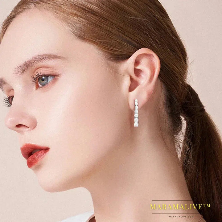 Long Tassel Moissanite Drop Earrings for Women 925 Sterling Silver 3-5mm D VVS1 Full Diamond Stud Earring with Certificates