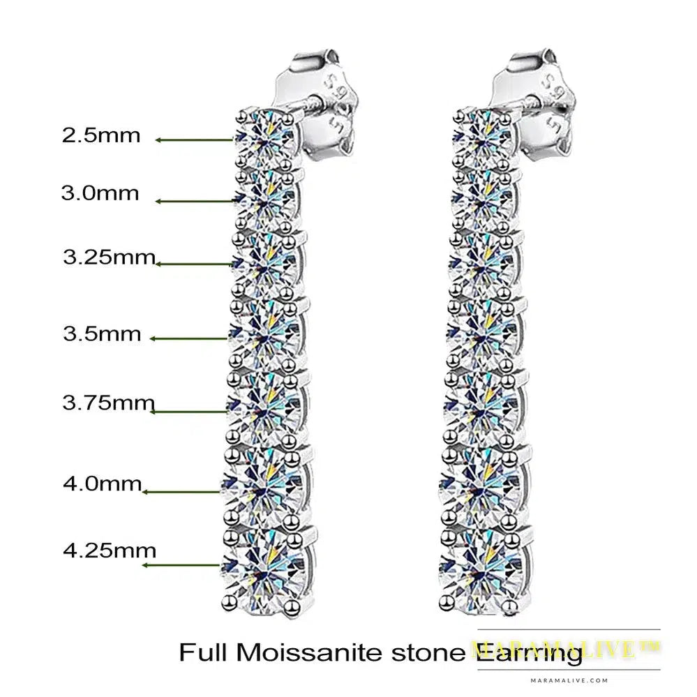 Long Tassel Moissanite Drop Earrings for Women 925 Sterling Silver 3-5mm D VVS1 Full Diamond Stud Earring with Certificates