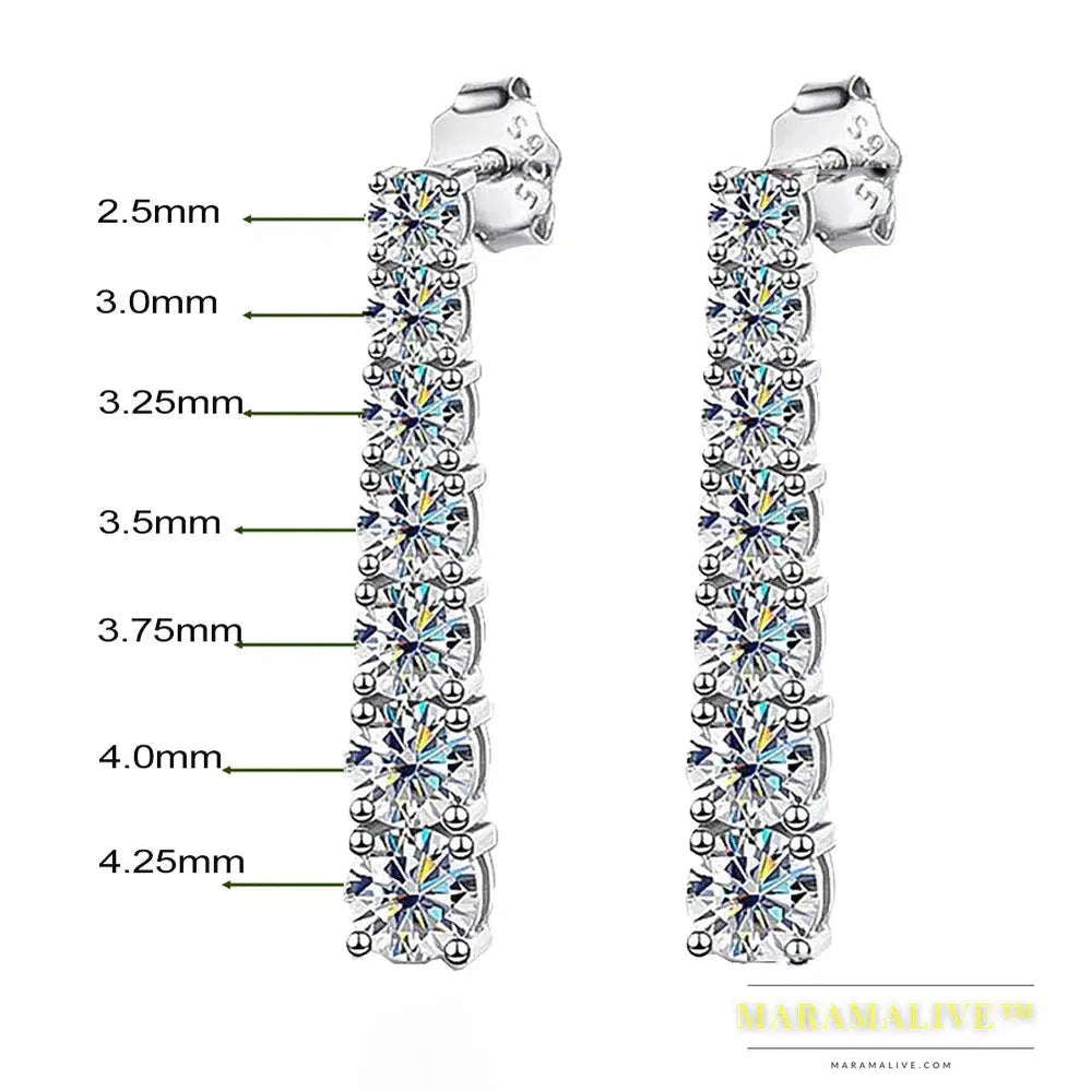 Long Tassel Moissanite Drop Earrings for Women 925 Sterling Silver 3-5mm D VVS1 Full Diamond Stud Earring with Certificates