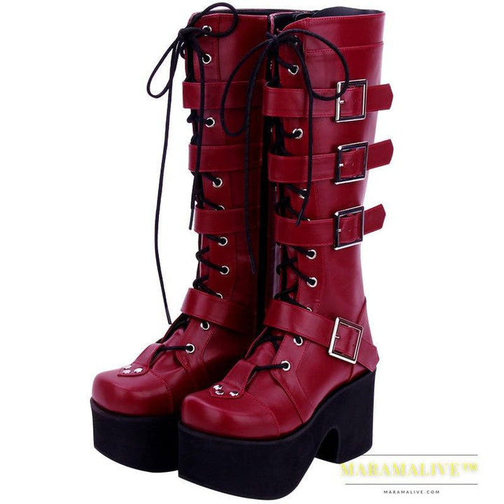 Long punk studded Lolita high boots