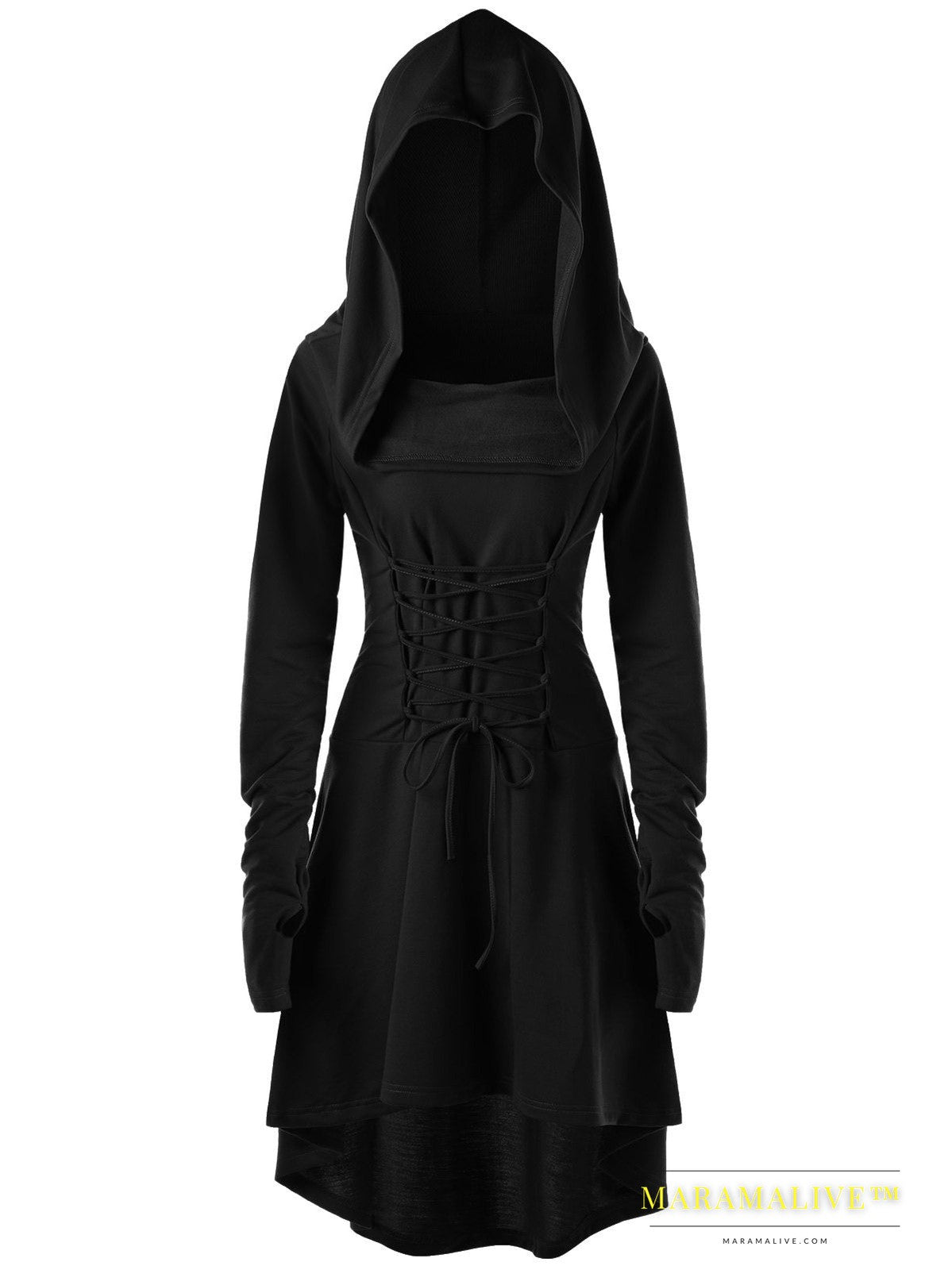 Long sleeve hooded tie dress