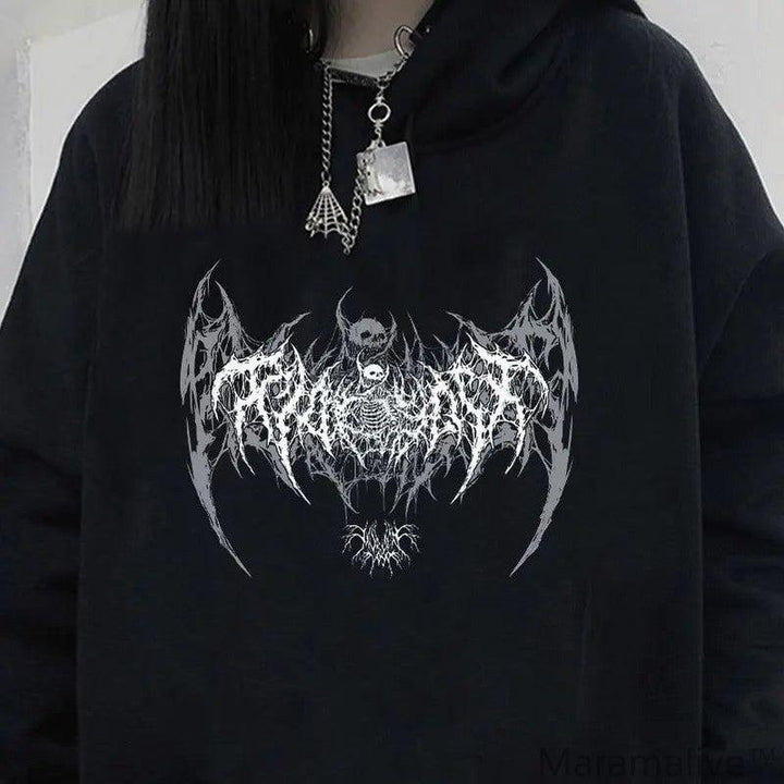 Long-sleeved Casual Punk Style Women's Hoodie Skull Top Gothic Skull Deep Black 2021 Loose Fashion Women's Sweatshirt