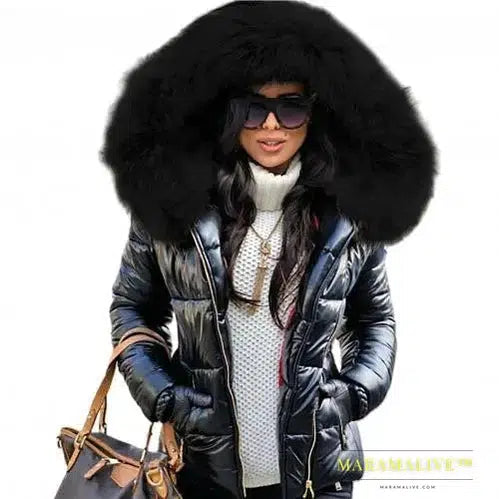 Loose Jacket Women Autumn Winter Faux Fur Hood Zipper Warm Down Coat Outdoor Parka Outerwear Short Jacket