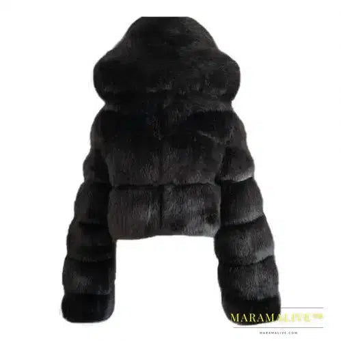 Loose Women Jacket Fashion Autumn Winter Faux Fur Cropped Coat Fluffy Zip Hooded Warm Short Jacket