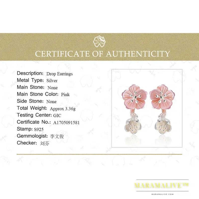 Lotus Fun Real 925 Sterling Silver Earrings Natural Handmade Fine Jewelry Unique Begonia Flowers Drop Earrings for Women