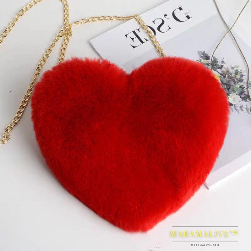 Love Bags For Women Plush Chain Shoulder Bags Valentine's Day Party Bag