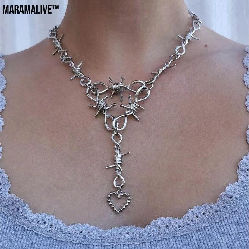 Love Heart Thorns Vintage Necklace | Barbed Wire Statement Necklace