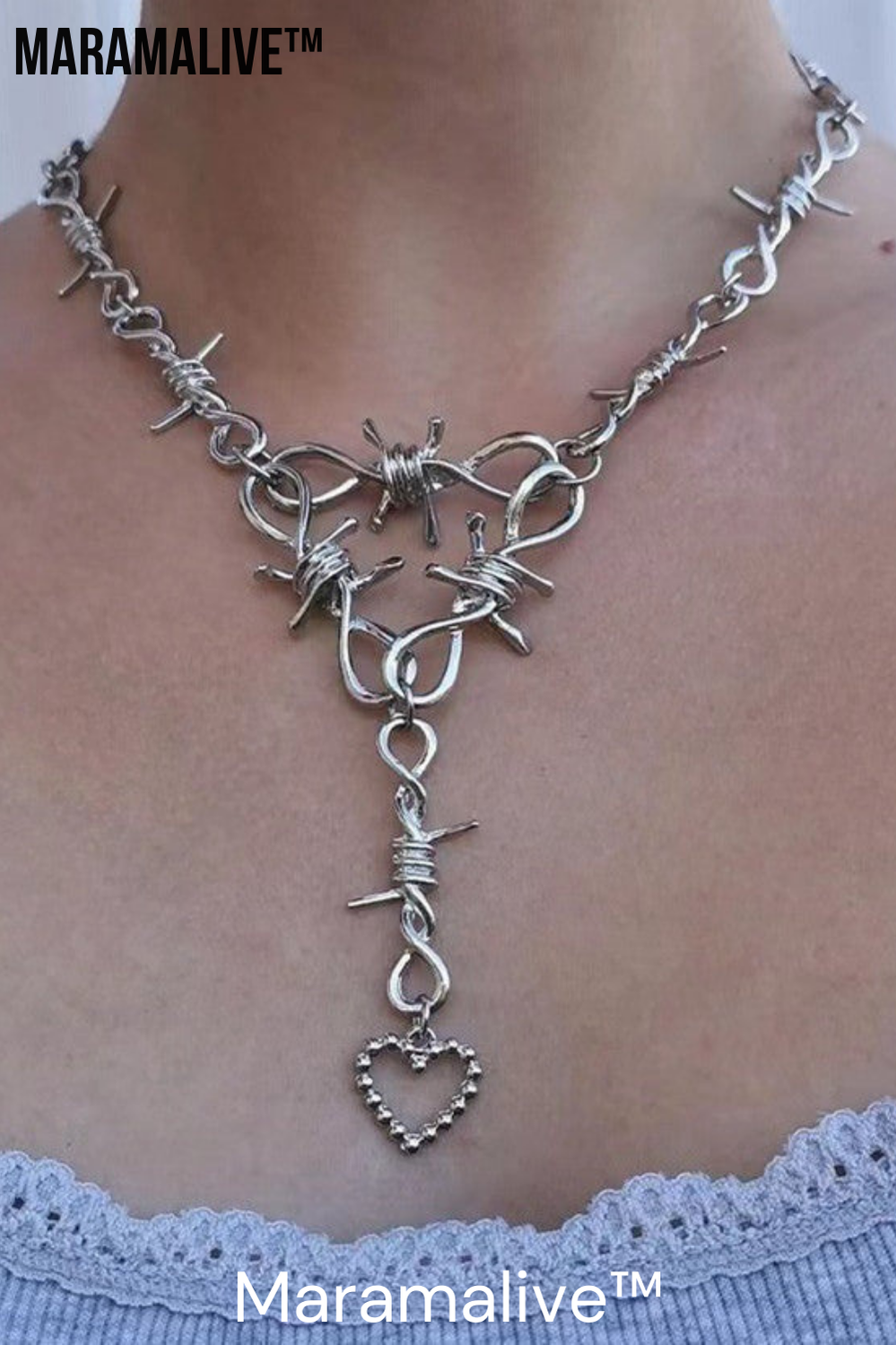 Love Heart Thorns Vintage Necklace | Barbed Wire Statement Necklace