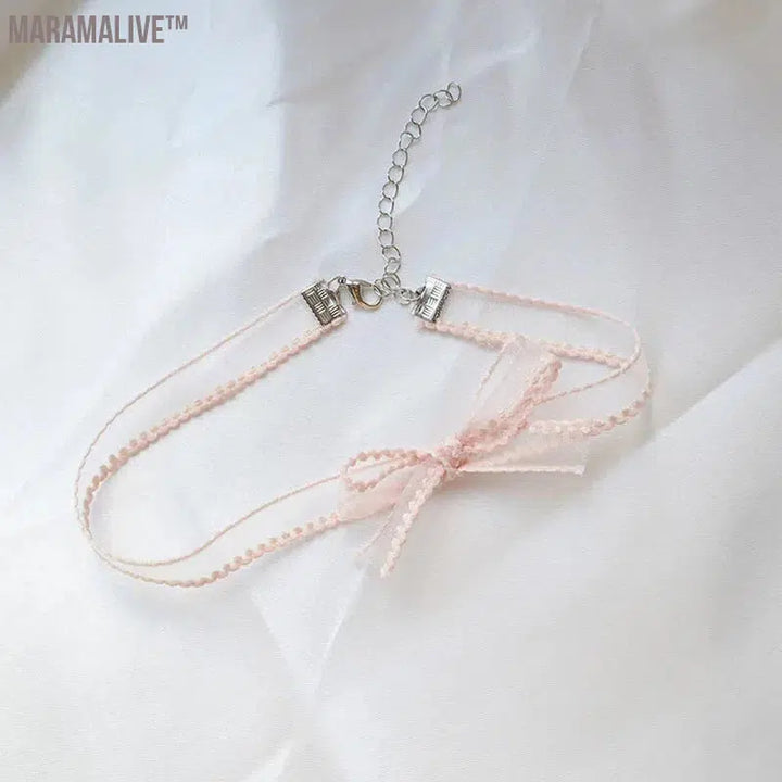 Lovely Girl Choker New Fashion Cute Pink Color Heart Butterfly Lace Bow Necklace for Women Charm Wedding Birthday Jewelry