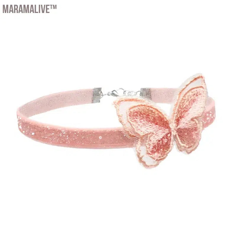 Lovely Girl Choker New Fashion Cute Pink Color Heart Butterfly Lace Bow Necklace for Women Charm Wedding Birthday Jewelry