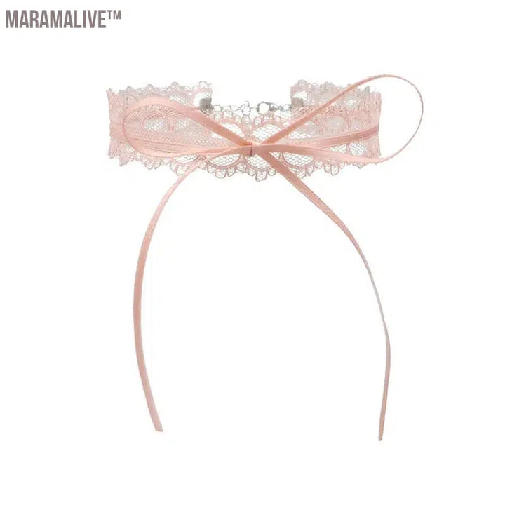 Lovely Girl Choker New Fashion Cute Pink Color Heart Butterfly Lace Bow Necklace for Women Charm Wedding Birthday Jewelry