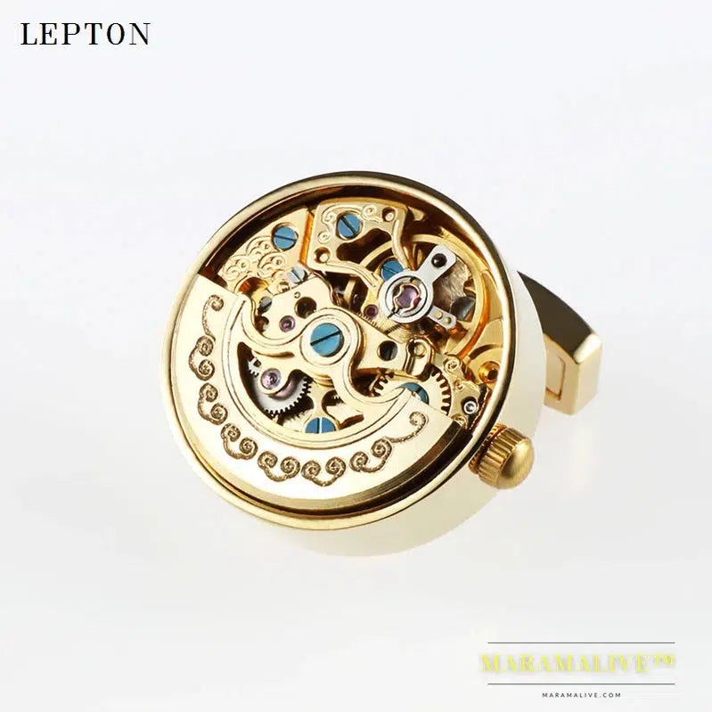 Low-key Luxury Functional Watch Movement Cufflinks Lepton Stainless Steel Steampunk Gear Watch Mechanism Cufflinks for Mens