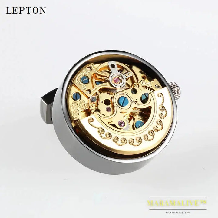 Low-key Luxury Functional Watch Movement Cufflinks Lepton Stainless Steel Steampunk Gear Watch Mechanism Cufflinks for Mens