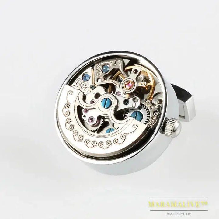 Low-key Luxury Functional Watch Movement Cufflinks Lepton Stainless Steel Steampunk Gear Watch Mechanism Cufflinks for Mens