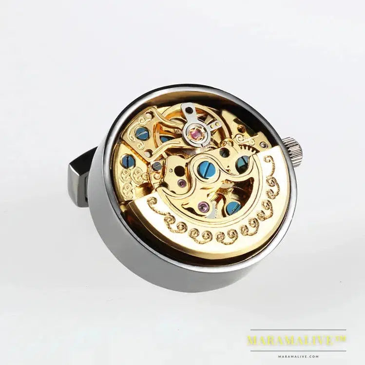 Low-key Luxury Functional Watch Movement Cufflinks Lepton Stainless Steel Steampunk Gear Watch Mechanism Cufflinks for Mens