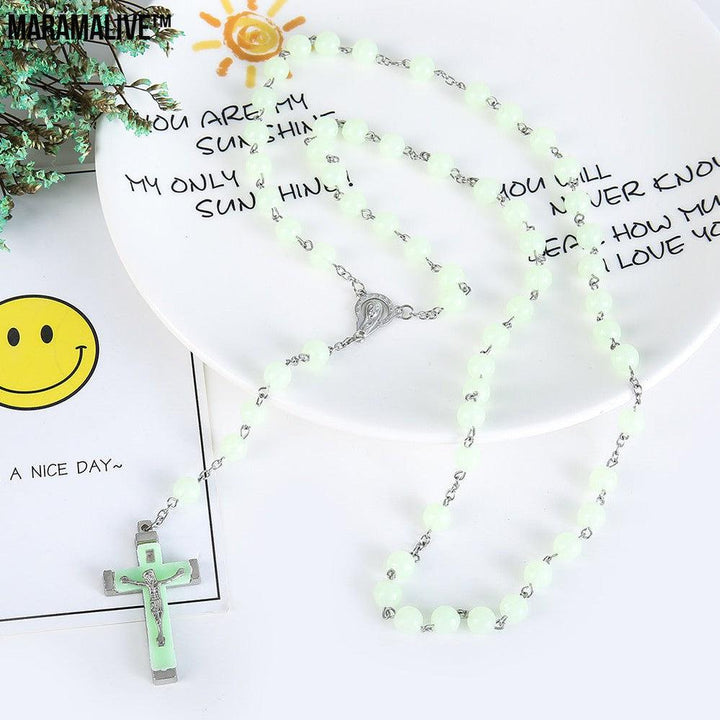 Luminous rosary cross necklace