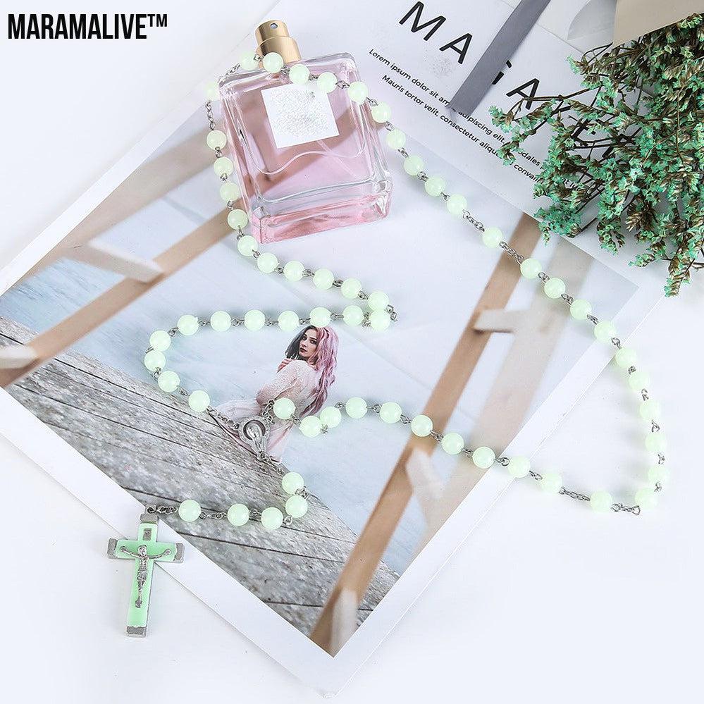 Luminous rosary cross necklace