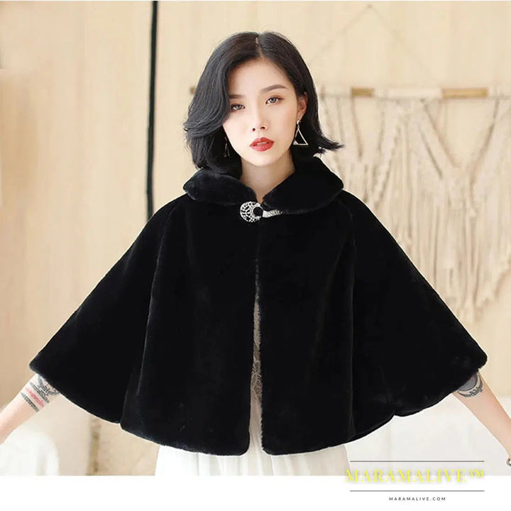 Luxurious Faux Fur Bridal Wrap Wedding Jacket Shawl Cropped Cape Jacket Rhinestone Embellishments