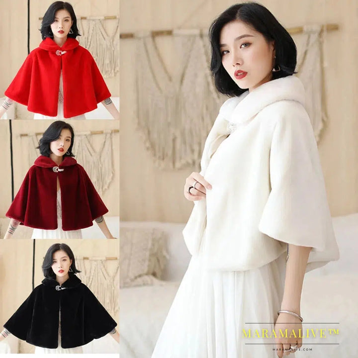 Luxurious Faux Fur Bridal Wrap Wedding Jacket Shawl Cropped Cape Jacket Rhinestone Embellishments