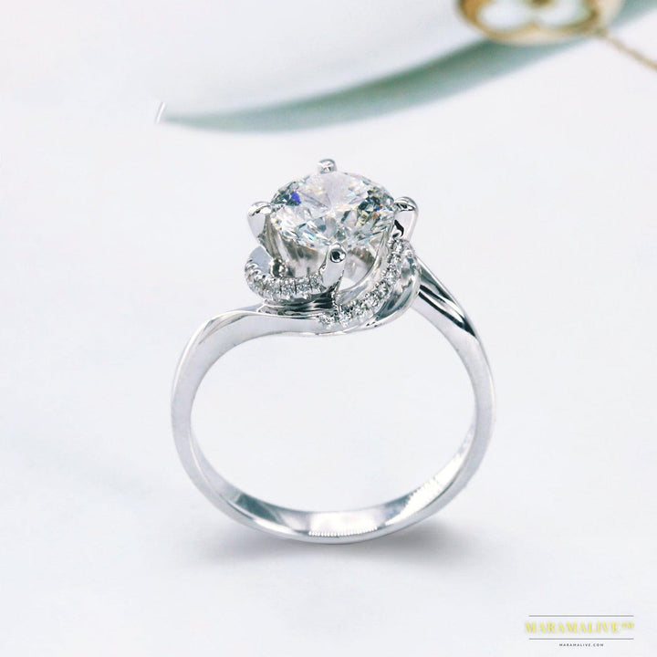 Luxurious Six-Prong Moissanite Ring - Designer Lab-Created Diamond Alternative